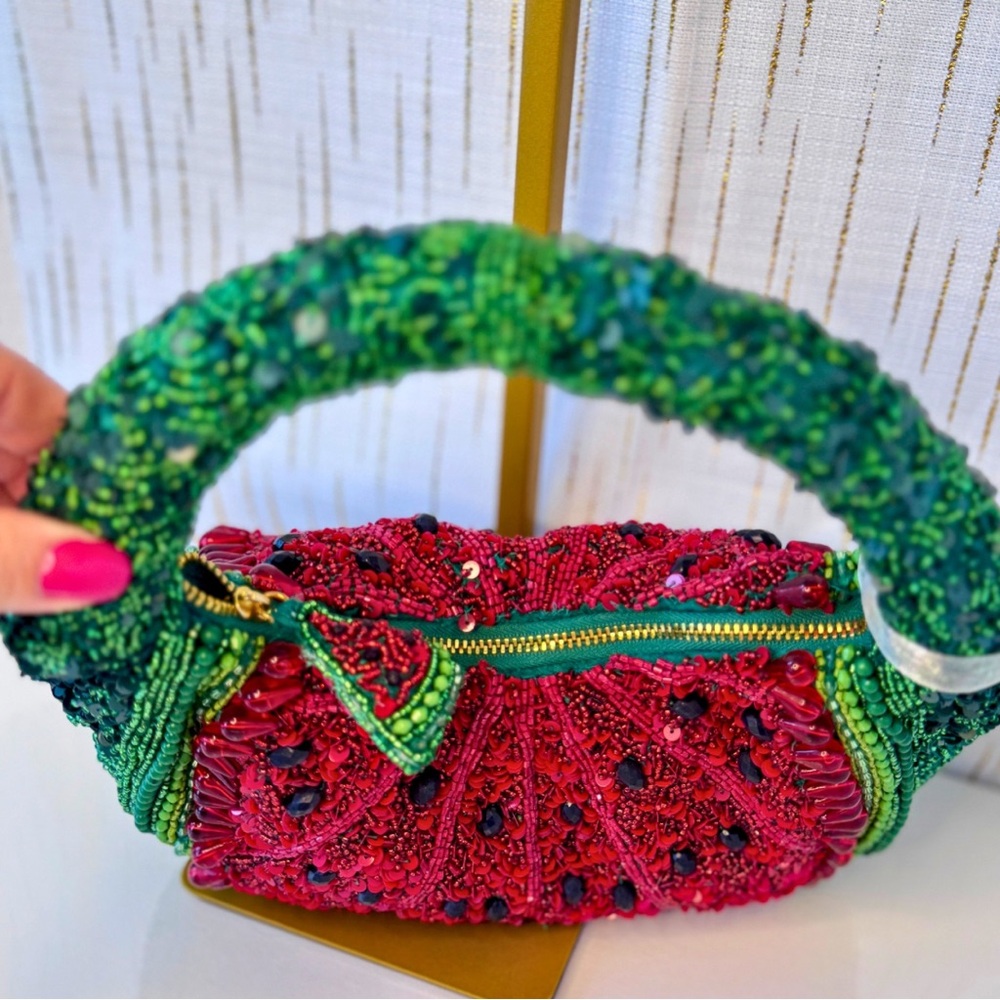 Beaded Red & Green Watermelon Bag | Hand-Beaded Statement Hobo | NWT - Picture 7 of 10